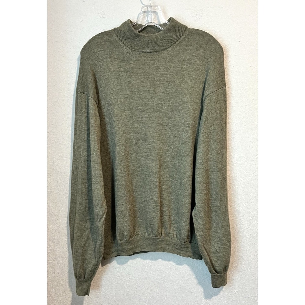 Pronto-Uomo Extra Fine Merino Wool Sweater Men's XL Olive Green Mock Neck